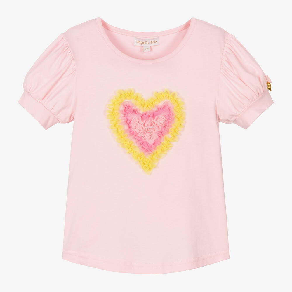 Angel's Face - Розовый топ с желтым сердцем из тюля | Childrensalon