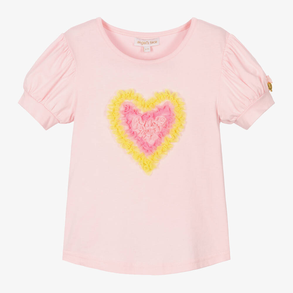 Angel's Face-Розовый топ с желтым сердцем из тюля | Childrensalon Outlet