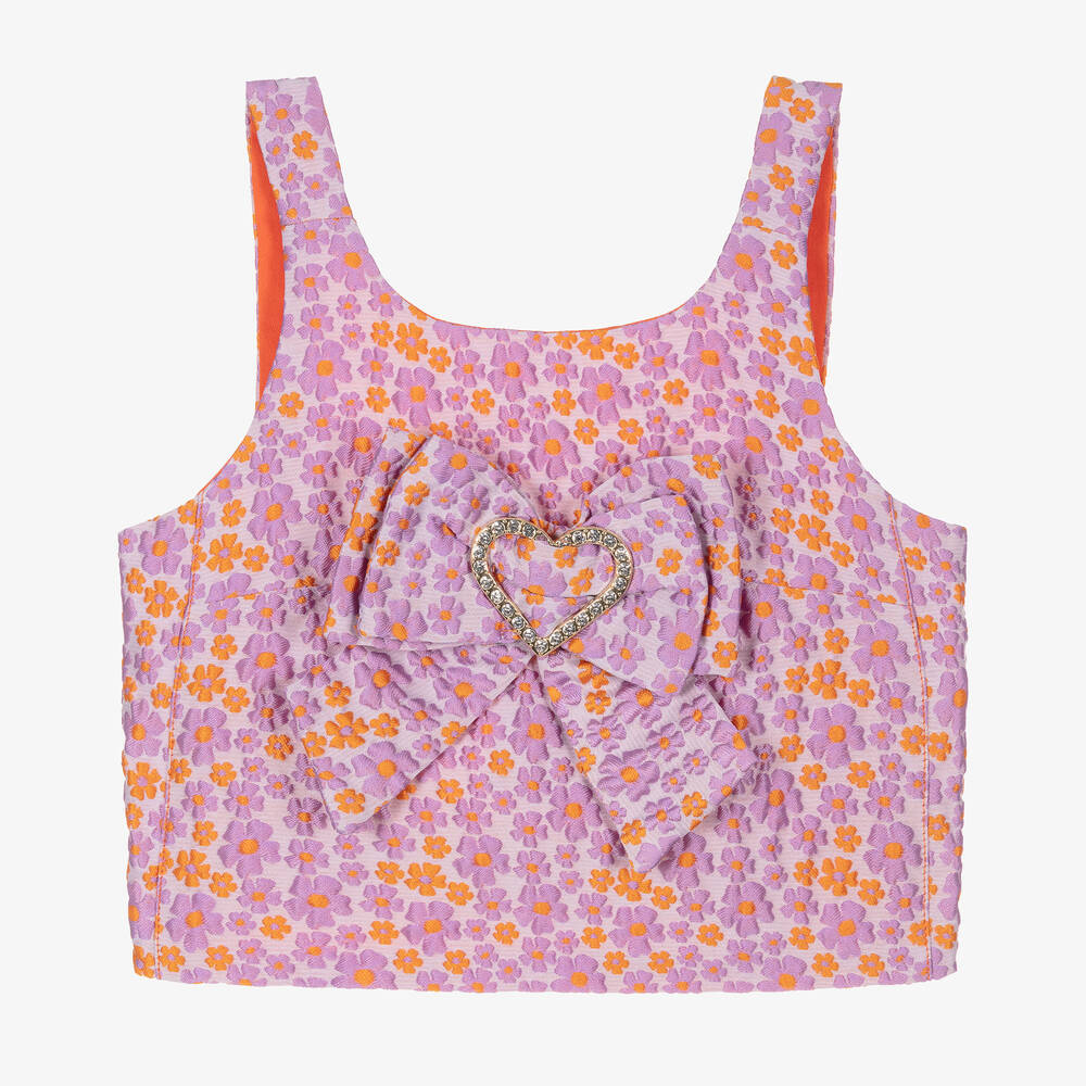 Angel's Face - Girls Purple Brocade Cropped Blouse | Childrensalon