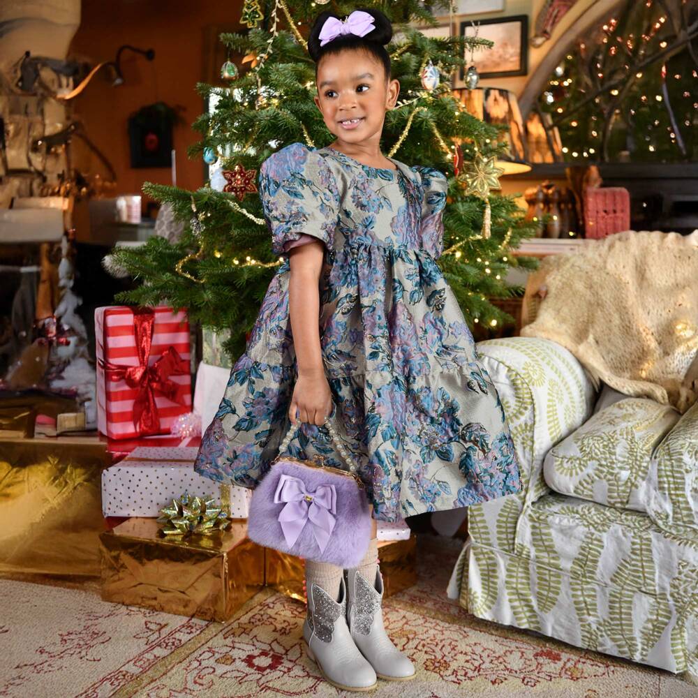 Angel's Face-فستان جاكار أرجواني مزهر للبنات | Childrensalon Outlet