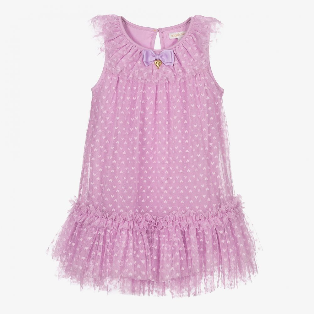 Angel's Face - Фиолетовое платье из тюля с сердечками для девочек | Childrensalon