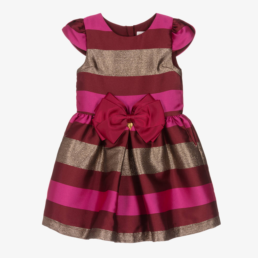 Angel's Face - Girls Red & Gold Striped Satin Dress | Childrensalon