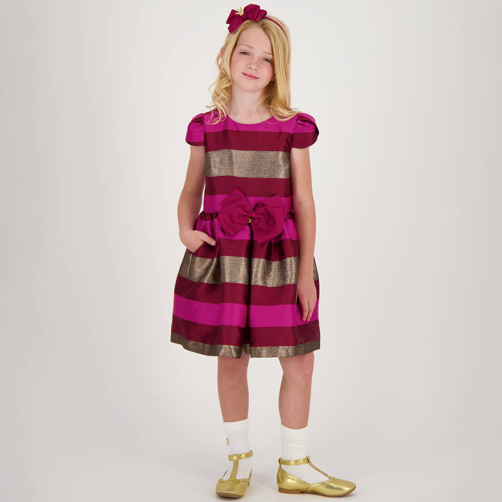 Angel's Face-Girls Red & Gold Striped Satin Dress | Childrensalon Outlet