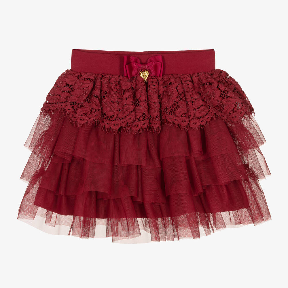 Angel's Face - Girls Red Tulle & Lace Trim Tutu Skirt | Childrensalon