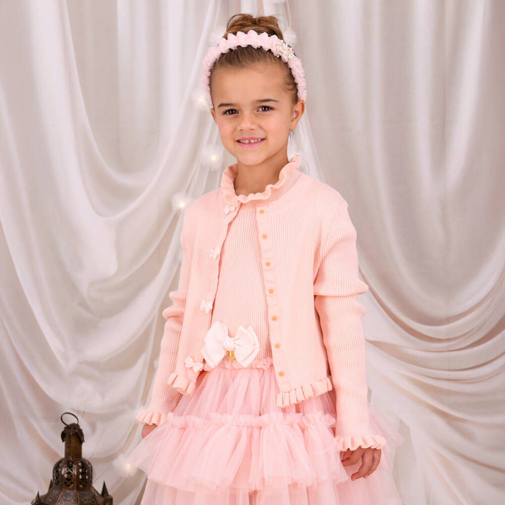 Angel's Face-Girls Ribbed Peach Cotton Cardigan | Childrensalon Outlet