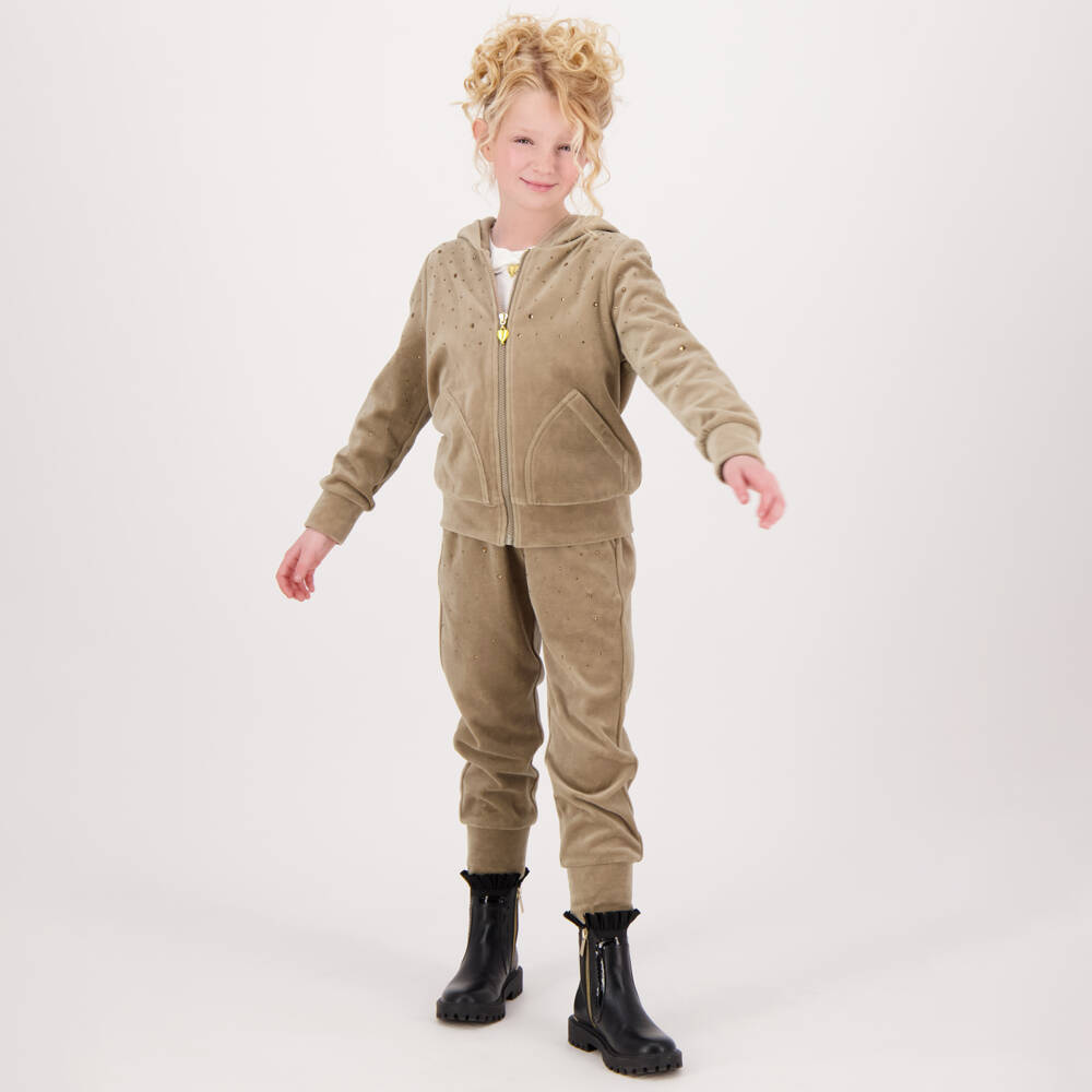 Angel's Face-Girls Sand Velour Rhinestone Hoodie | Childrensalon Outlet