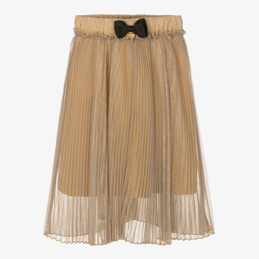 Angel's Face - Girls Sheer Gold Pleated Skirt | Childrensalon