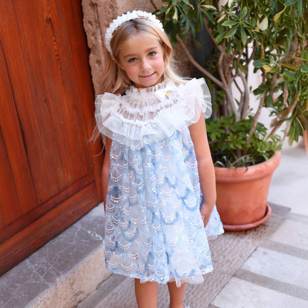 Angel's Face-Girls Shimmering Blue Tulle Gown | Childrensalon Outlet