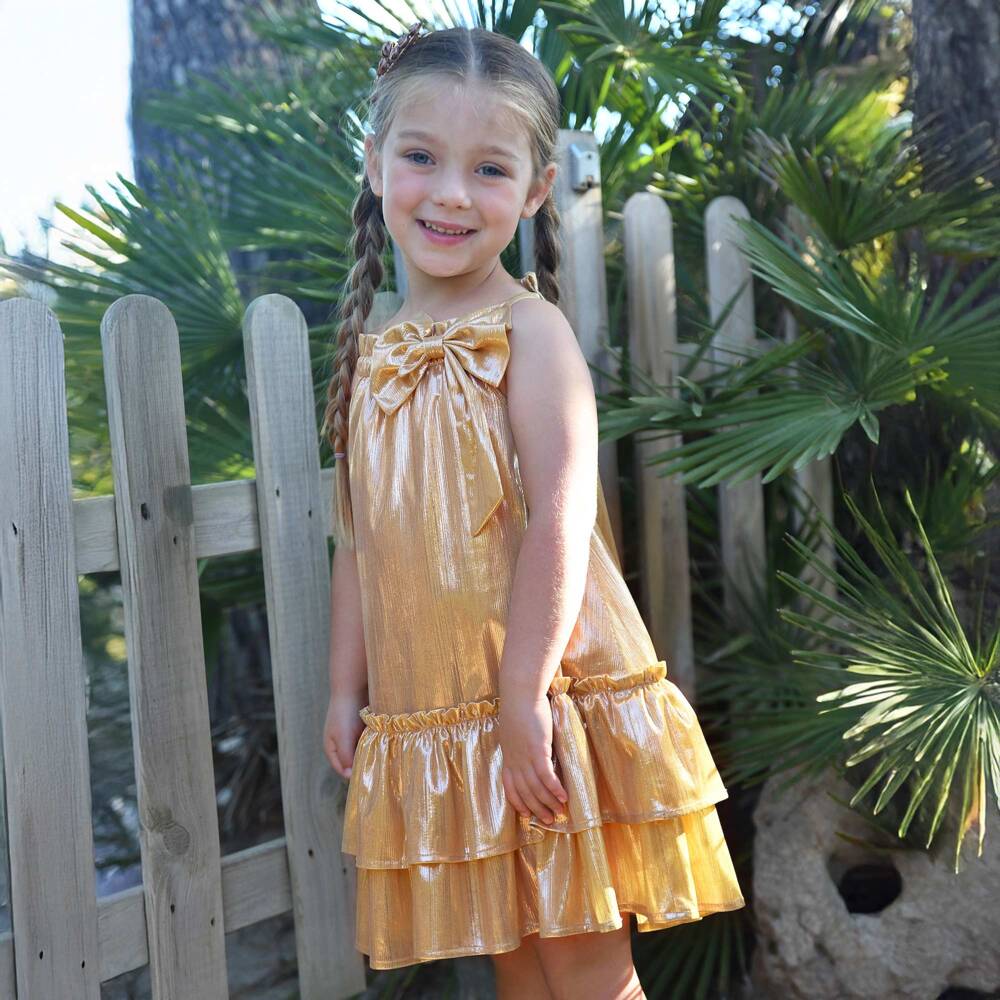 Angel's Face-Girls Shimmering Gold Lamé Frock | Childrensalon Outlet