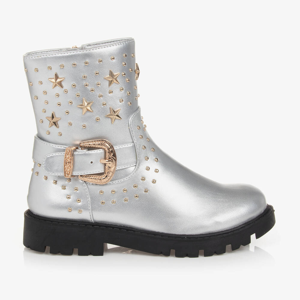 Gold studded biker boots discount
