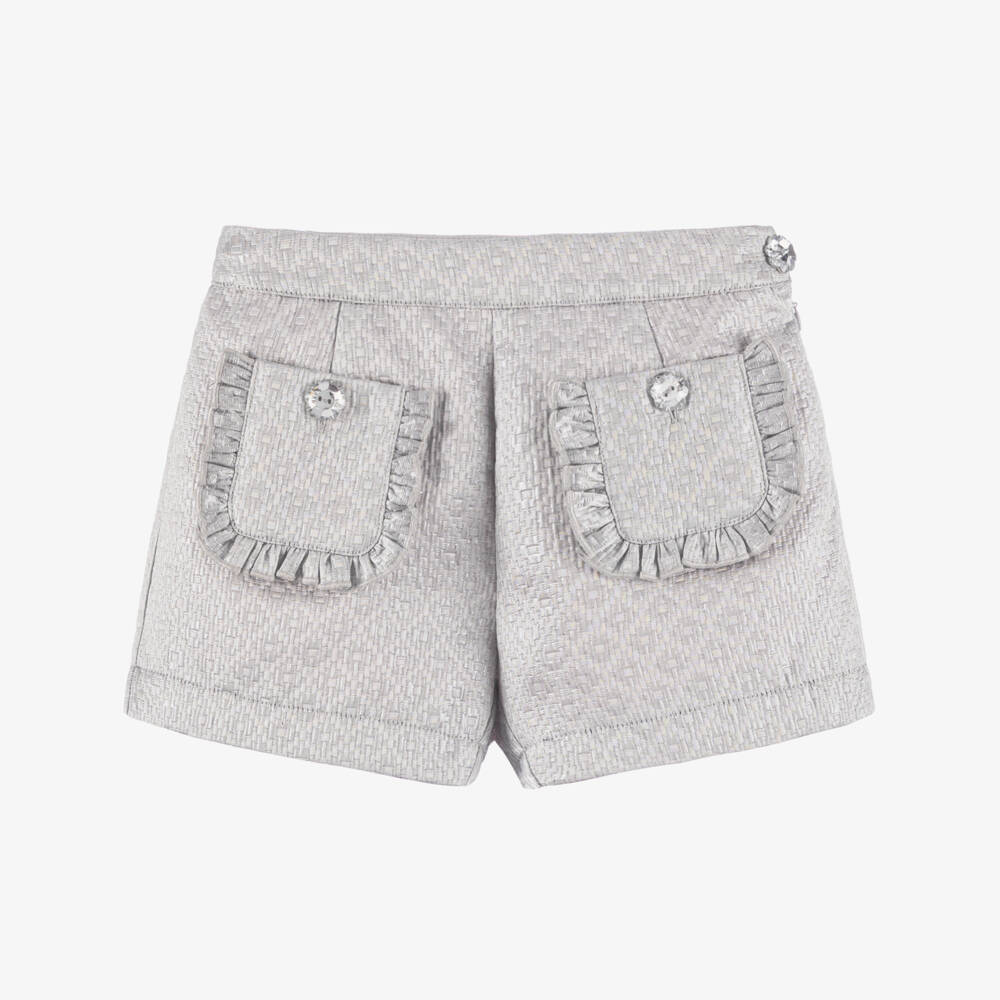 Angel's Face-شورت فضي لامع بنقشة للبنات | Childrensalon Outlet