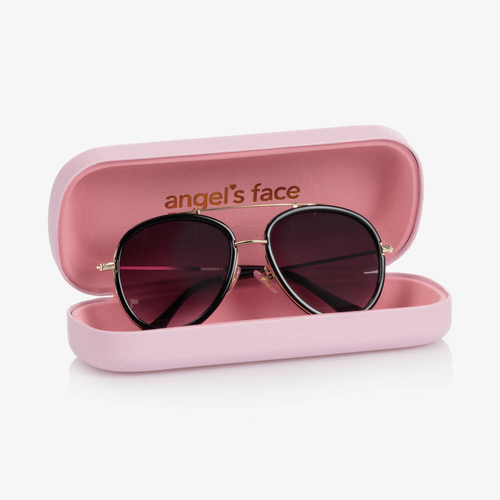 Angel's Face-Girls Sleek Black Pilot Shades | Childrensalon Outlet