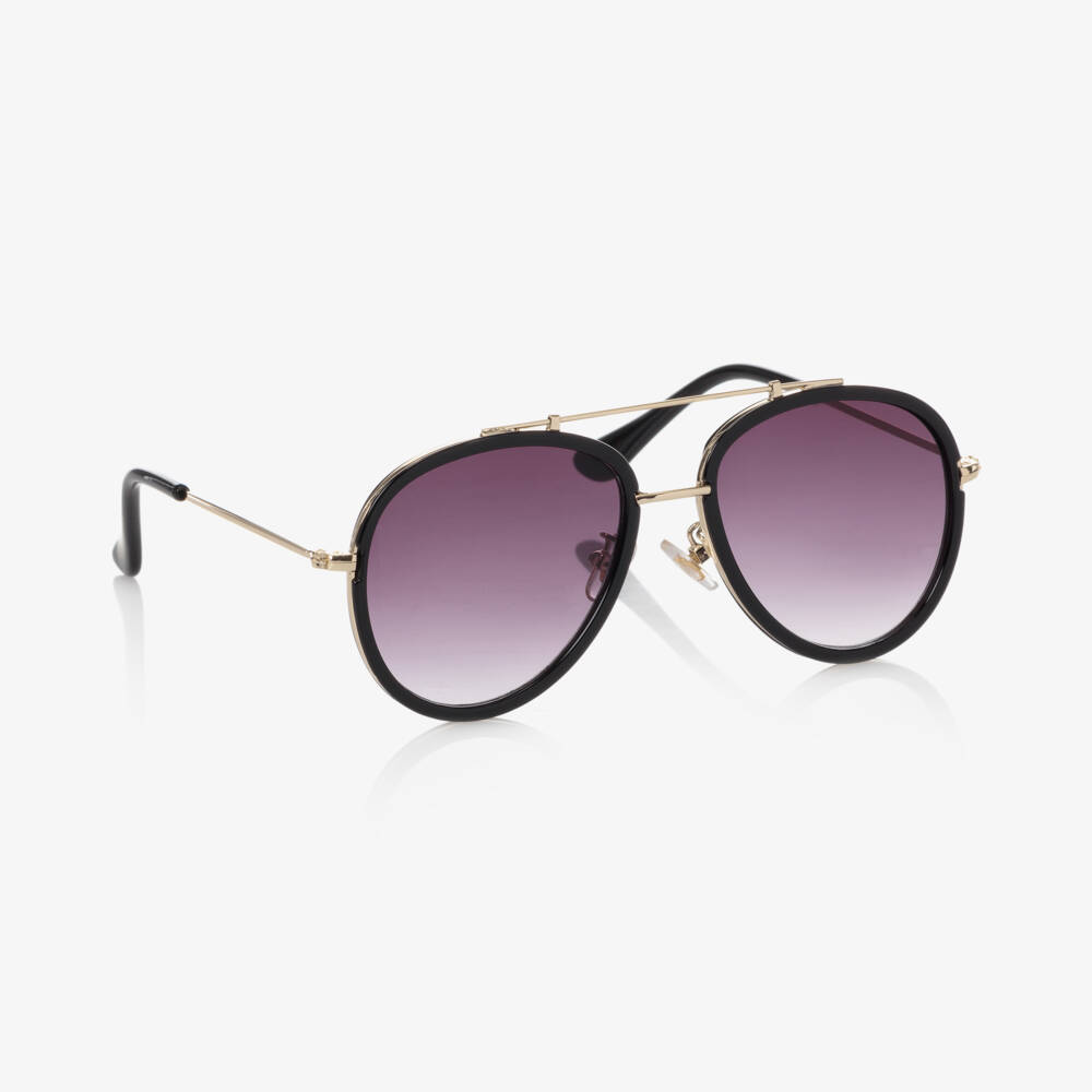 Angel's Face-Girls Sleek Black Pilot Shades | Childrensalon Outlet
