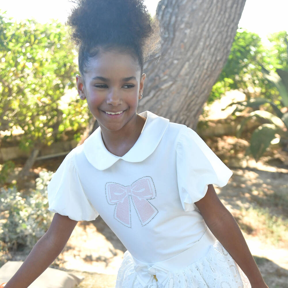 Angel's Face-Girls Snowdrop Cotton Bow Top | Childrensalon Outlet