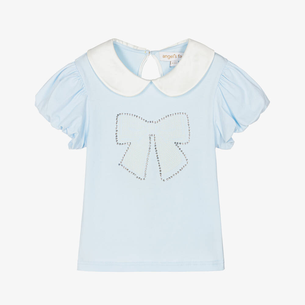 Angel's Face-Girls Soft Blue Bow Adorned Top | Childrensalon Outlet