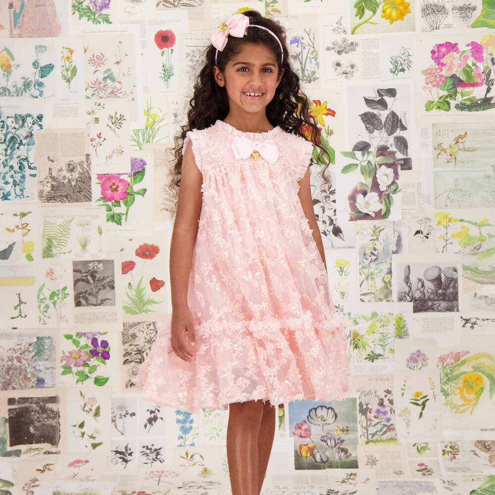 Angel's Face-Girls Sparkling Pink Floral Tulle Gown | Childrensalon Outlet