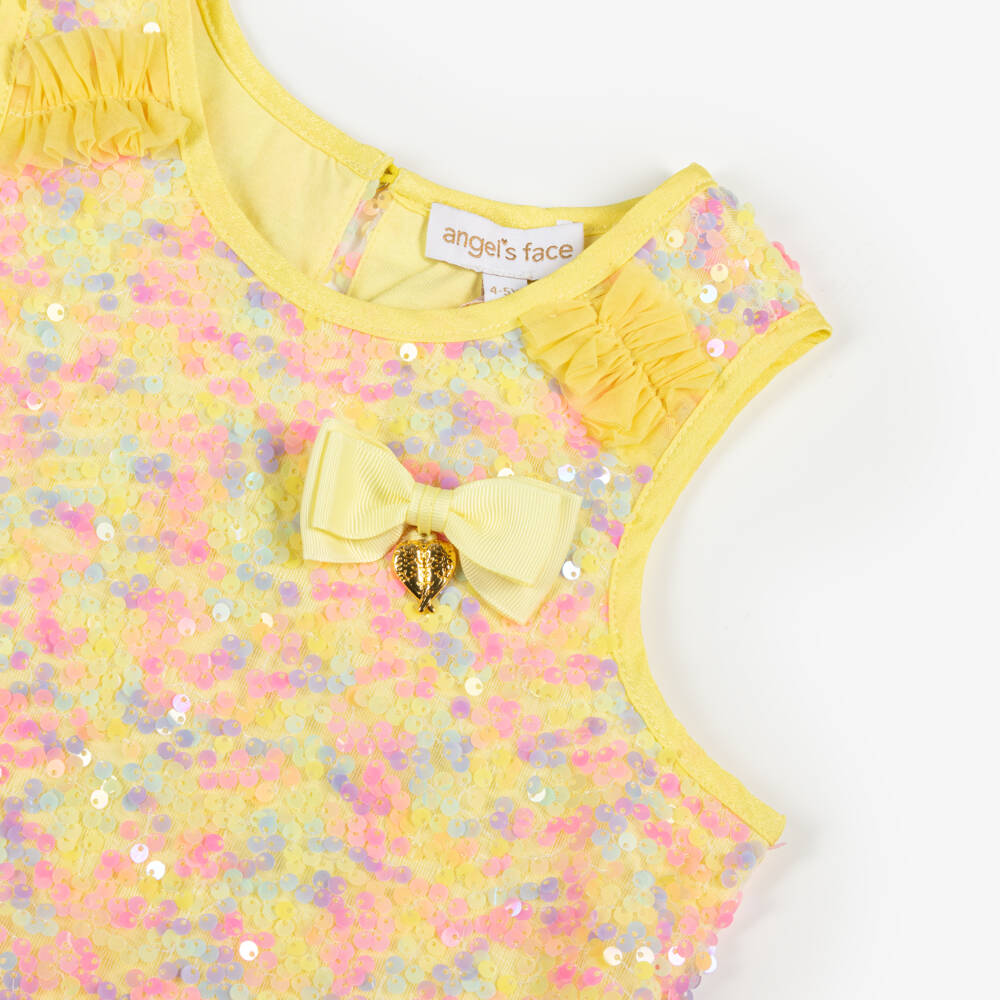 Angel's Face-بلوزة صفراء براقة بلا أكمام للبنات | Childrensalon Outlet
