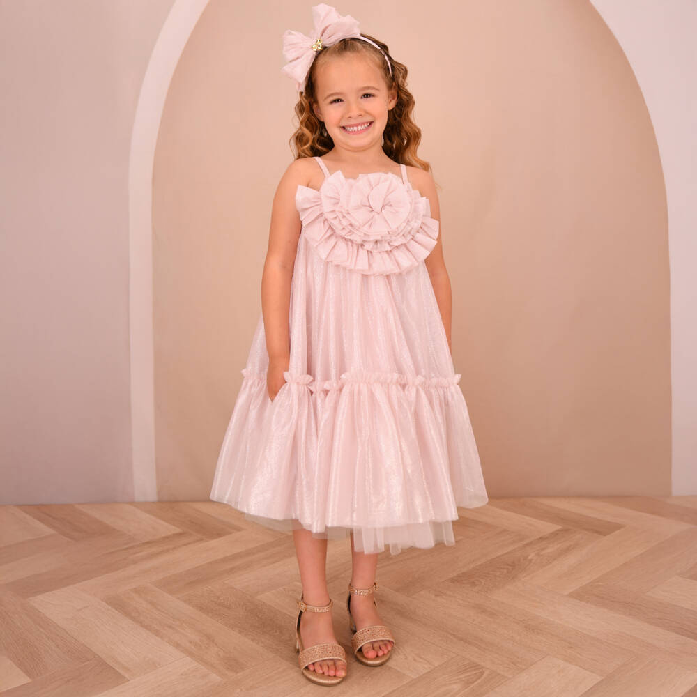 Angel's Face-Платье из розового блестящего тюля на бретелях | Childrensalon Outlet