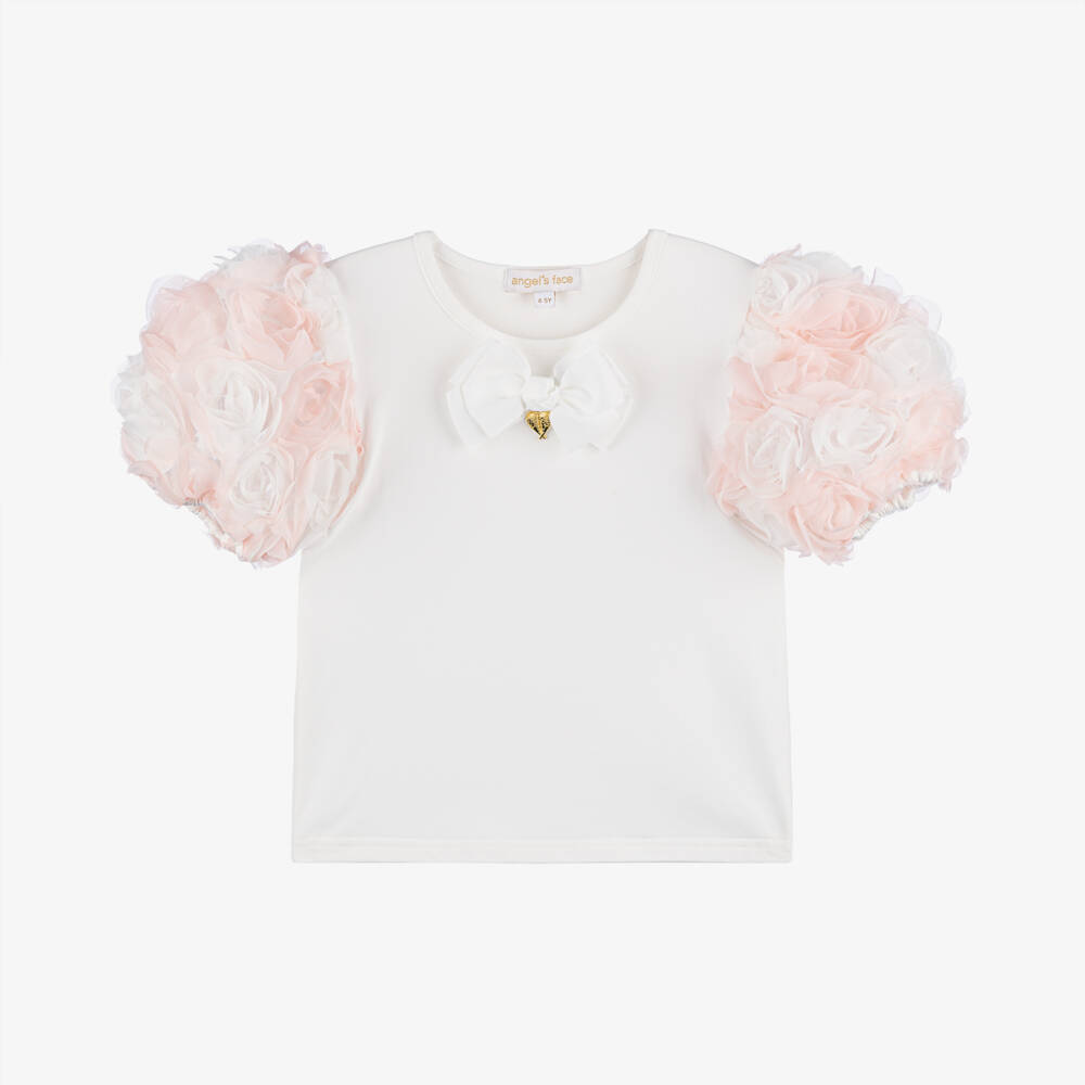 Angel's Face-تيشيرت أبيض مزين بالتول للبنات | Childrensalon Outlet