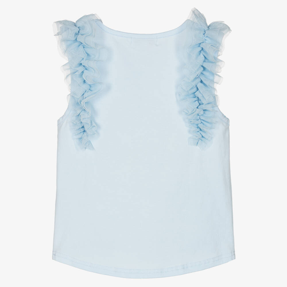 Angel's Face-Girls Tulle-Trimmed Blue Cotton Top | Childrensalon Outlet