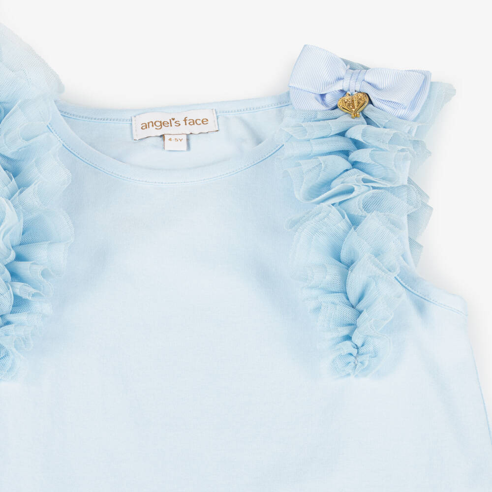 Angel's Face-Girls Tulle-Trimmed Blue Cotton Top | Childrensalon Outlet
