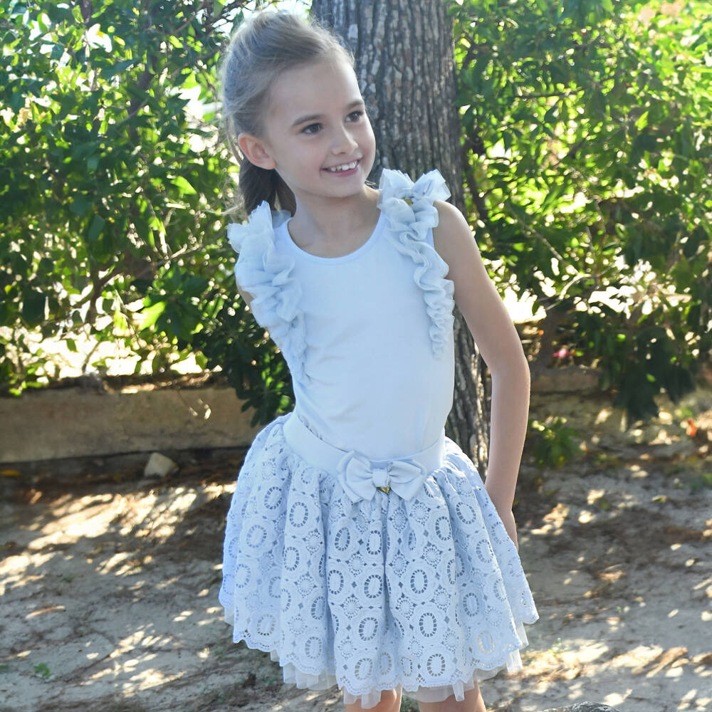Angel's Face-Girls Tulle-Trimmed Blue Cotton Top | Childrensalon Outlet