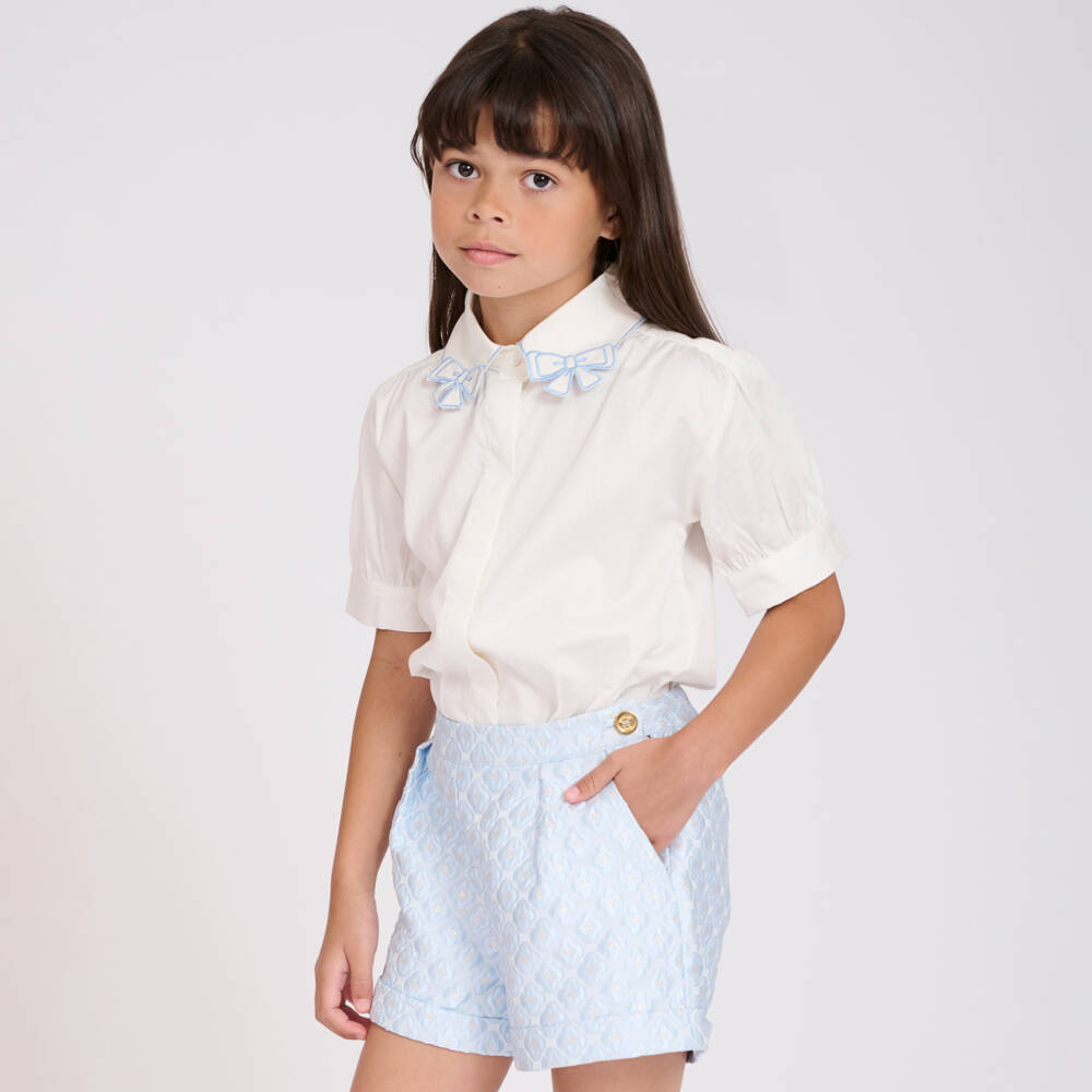 Angel's Face-Girls White & Blue Cotton Blouse | Childrensalon Outlet