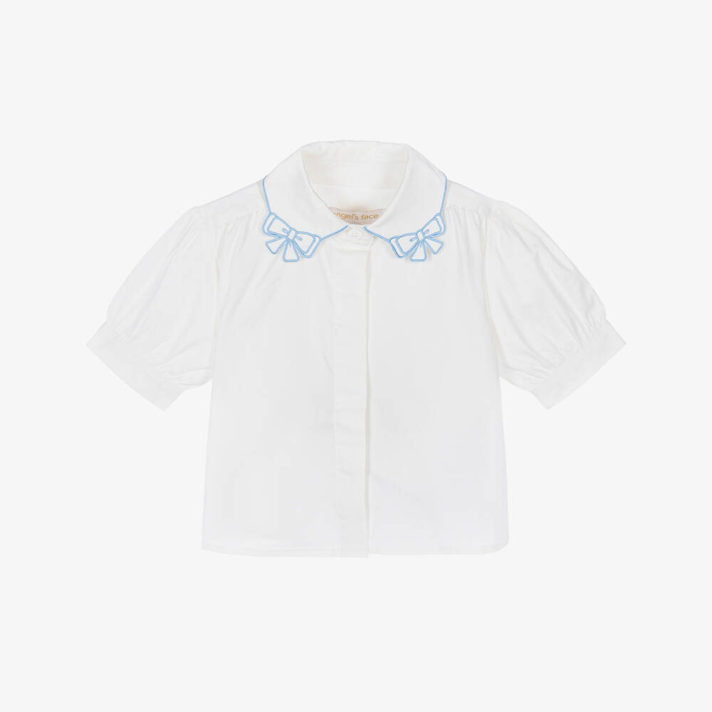 Angel's Face-Girls White & Blue Cotton Blouse | Childrensalon Outlet