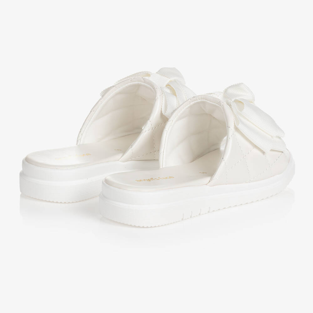 Angel's Face-Girls White Bow Quilted Sliders | Childrensalon Outlet