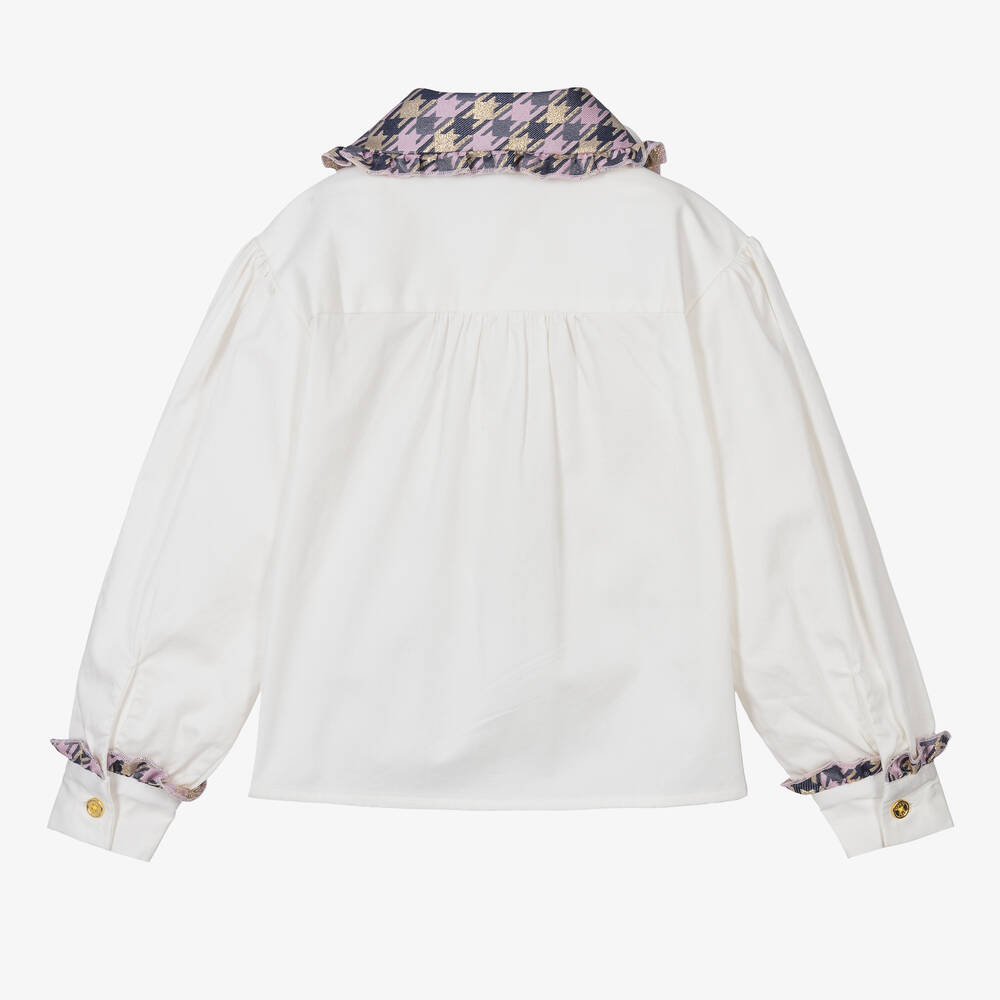 Angel's Face-Girls White & Check Collar Cotton Blouse | Childrensalon Outlet