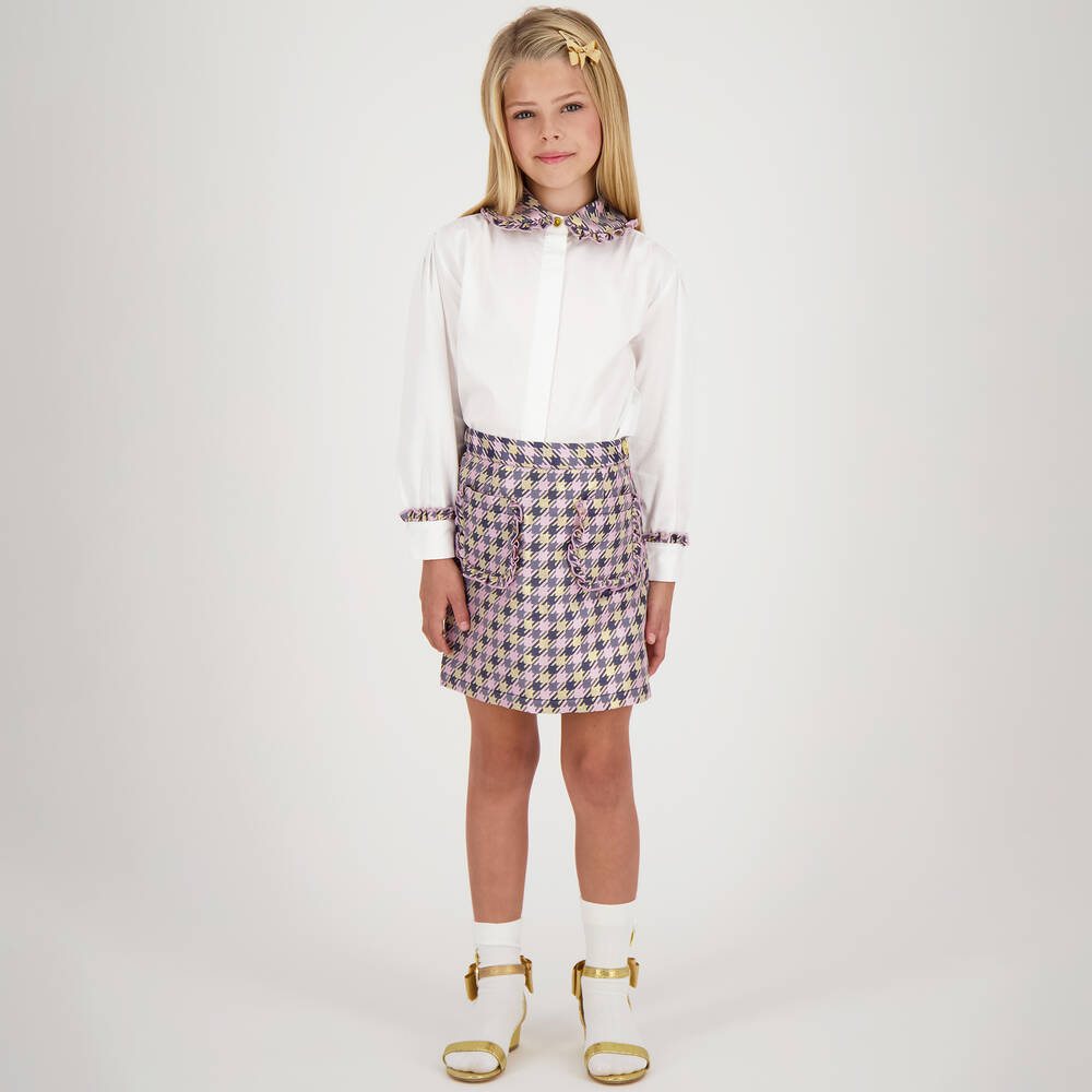 Angel's Face-Girls White & Check Collar Cotton Blouse | Childrensalon Outlet