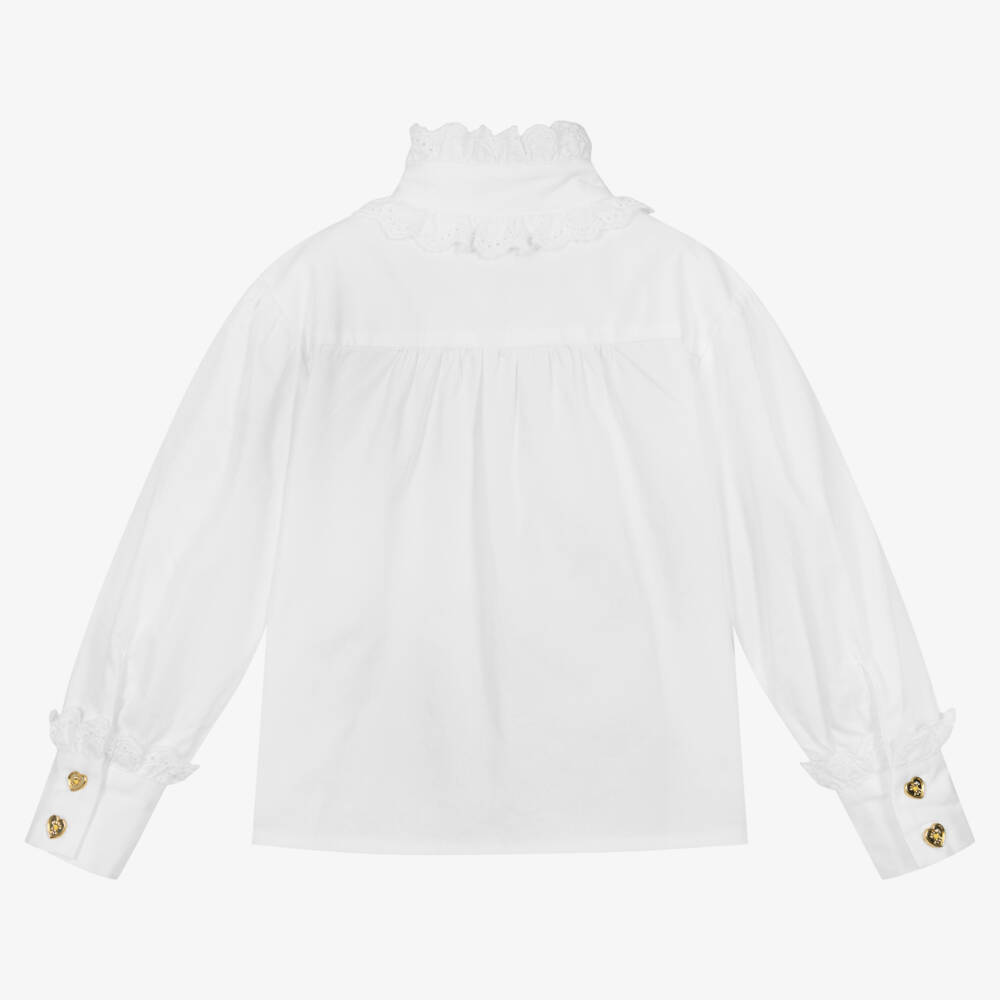 Angel's Face-Girls White Cotton Blouse With High Collar | Childrensalon Outlet