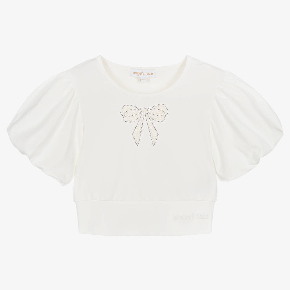 Angel's Face-Girls White Cotton Cropped T-Shirt | Childrensalon Outlet