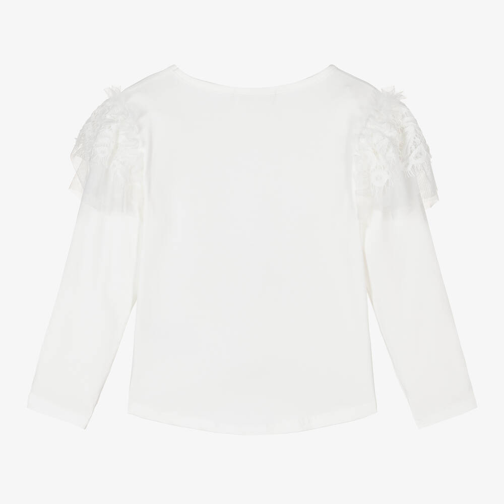 Angel's Face-Girls White Cotton Lace Trim Top | Childrensalon Outlet