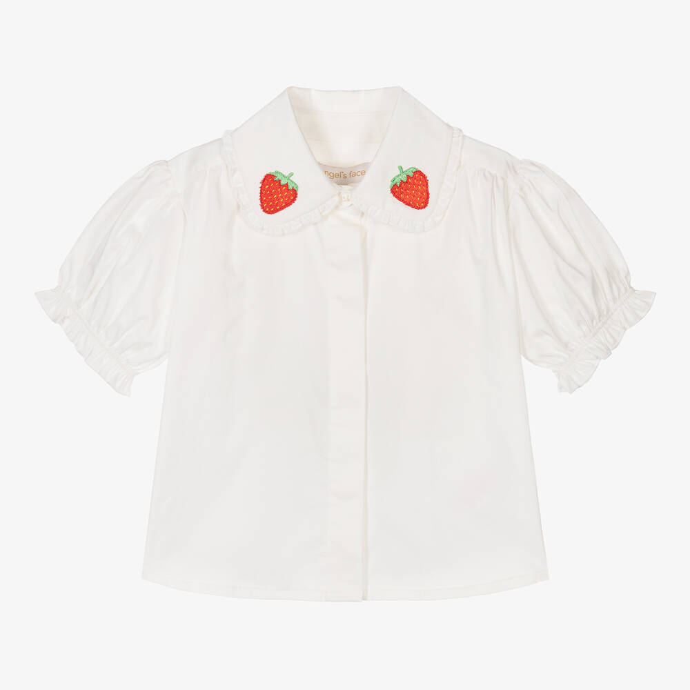 Angel's Face - Белая хлопковая блузка с клубникой | Childrensalon