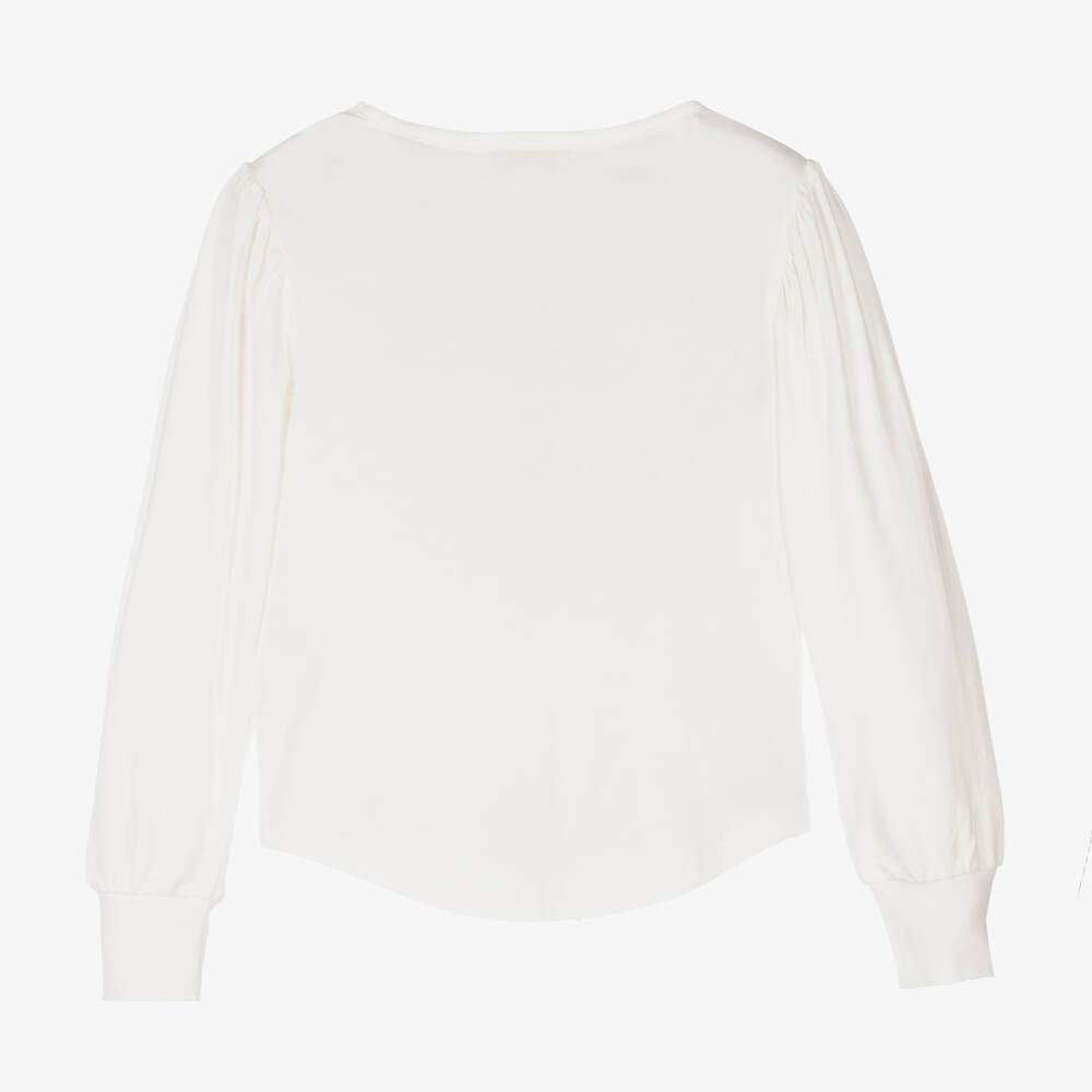 Angel's Face-Girls White Cotton Studded Necklace Top | Childrensalon Outlet