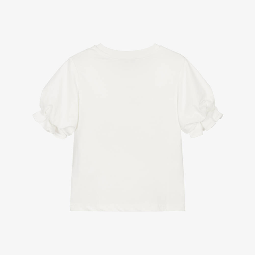 Angel's Face-Girls White Cotton T-Shirt with Black Bow | Childrensalon Outlet