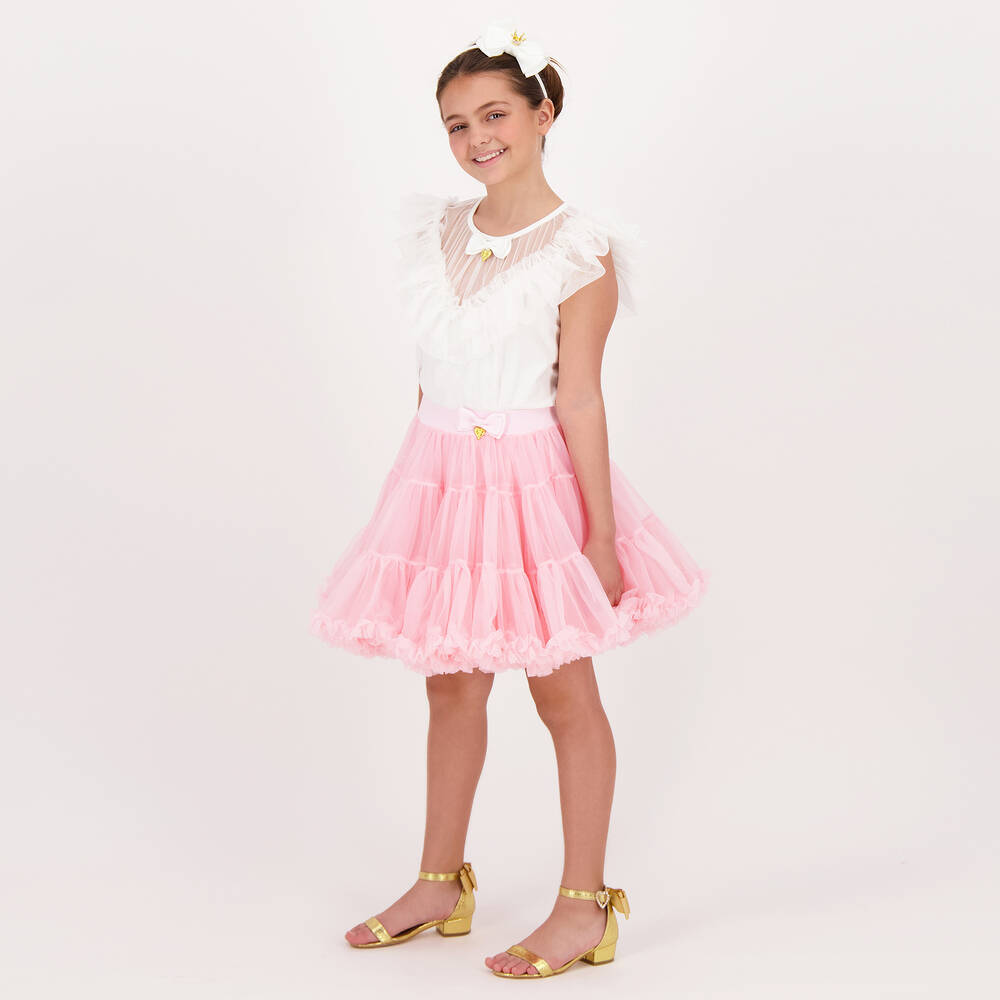 Angel's Face-Girls White Cotton & Tulle Top | Childrensalon Outlet
