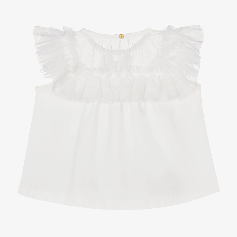 Angel's Face-Girls White Cotton & Tulle Top | Childrensalon Outlet