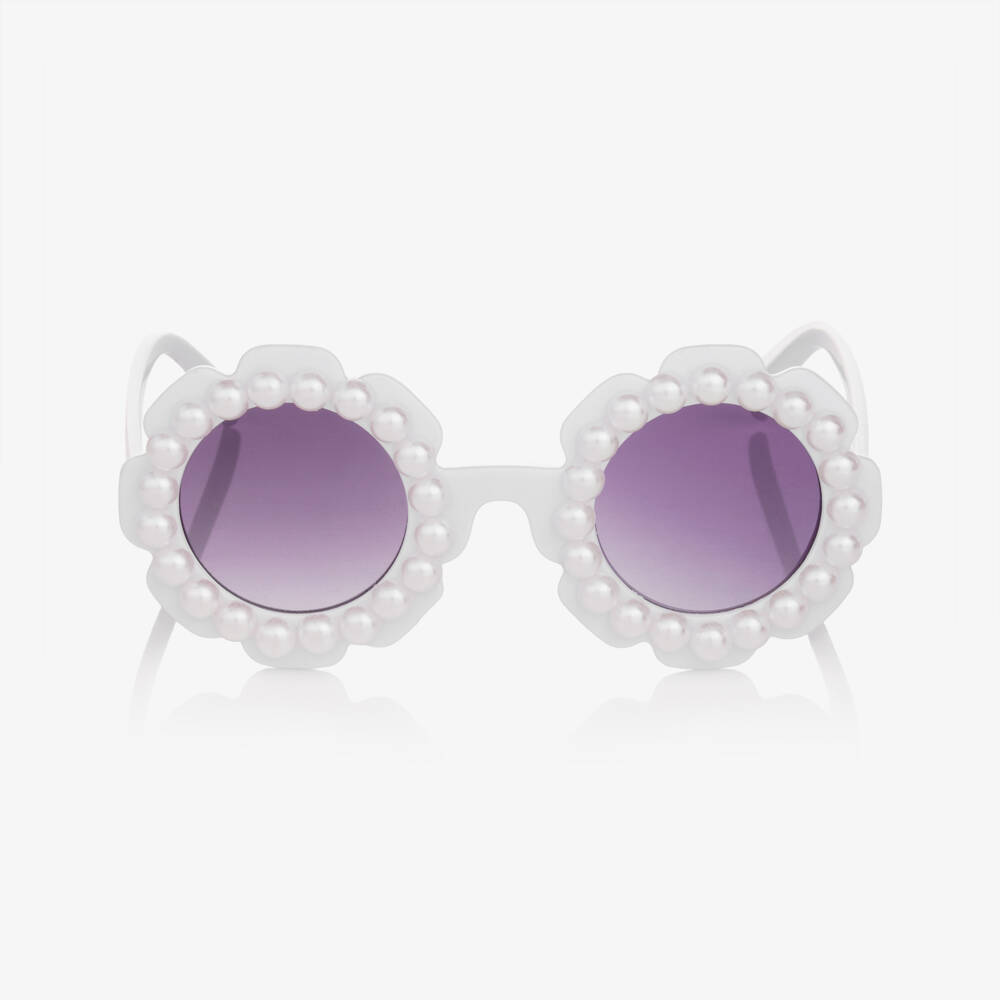 Angel's Face-Girls White Floral Pearl Sunglasses | Childrensalon Outlet