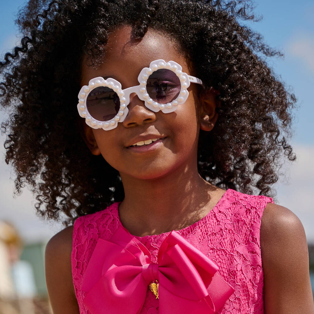 Angel's Face-Girls White Floral Pearl Sunglasses | Childrensalon Outlet