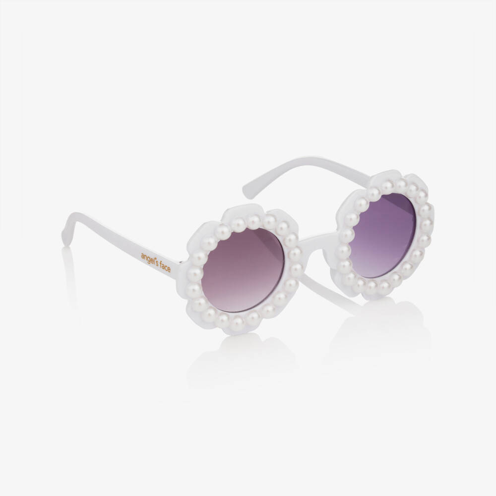 Angel's Face-Girls White Floral Pearl Sunglasses | Childrensalon Outlet