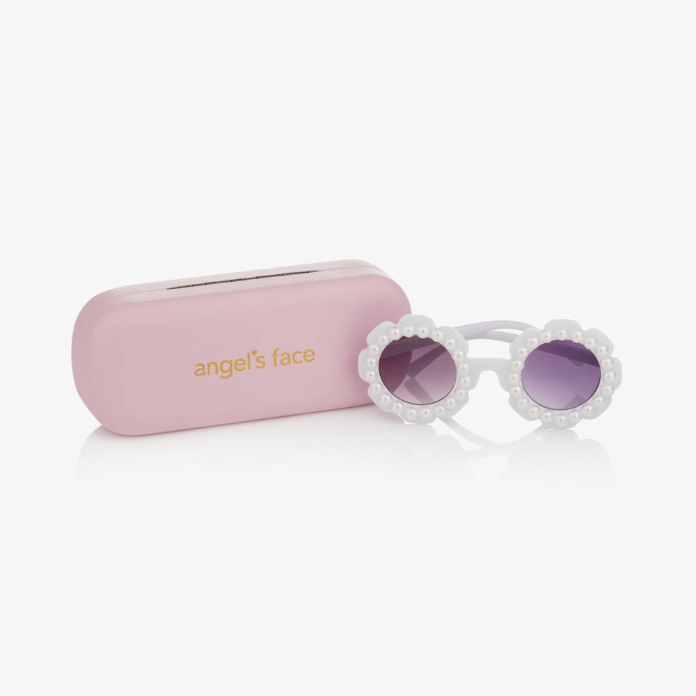 Angel's Face-Girls White Floral Pearl Sunglasses | Childrensalon Outlet