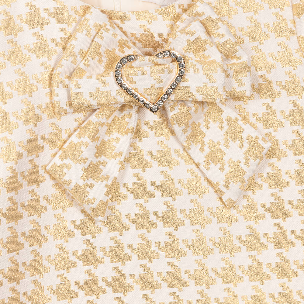 Angel's Face-Girls White & Gold Houndstooth Dress | Childrensalon Outlet