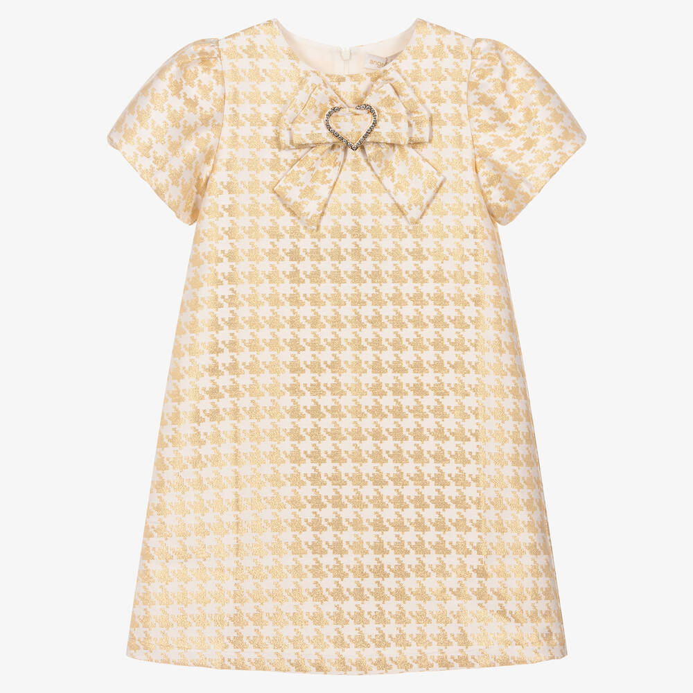 Angel's Face - Girls White & Gold Houndstooth Dress | Childrensalon