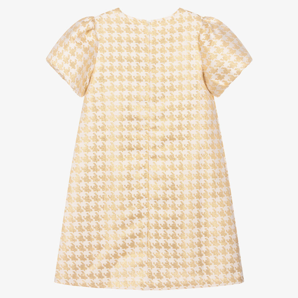 Angel's Face-Girls White & Gold Houndstooth Dress | Childrensalon Outlet