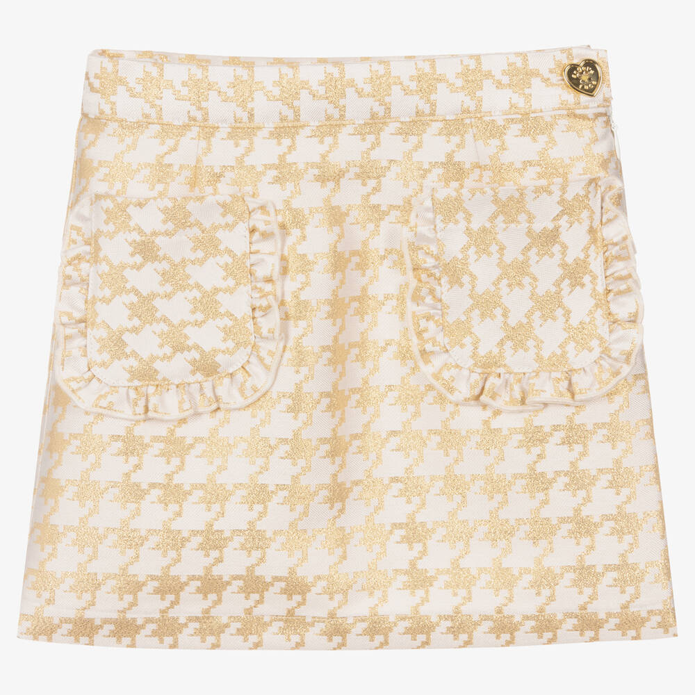 Angel's Face - Бело-золотистая юбка в гусиную лапку | Childrensalon