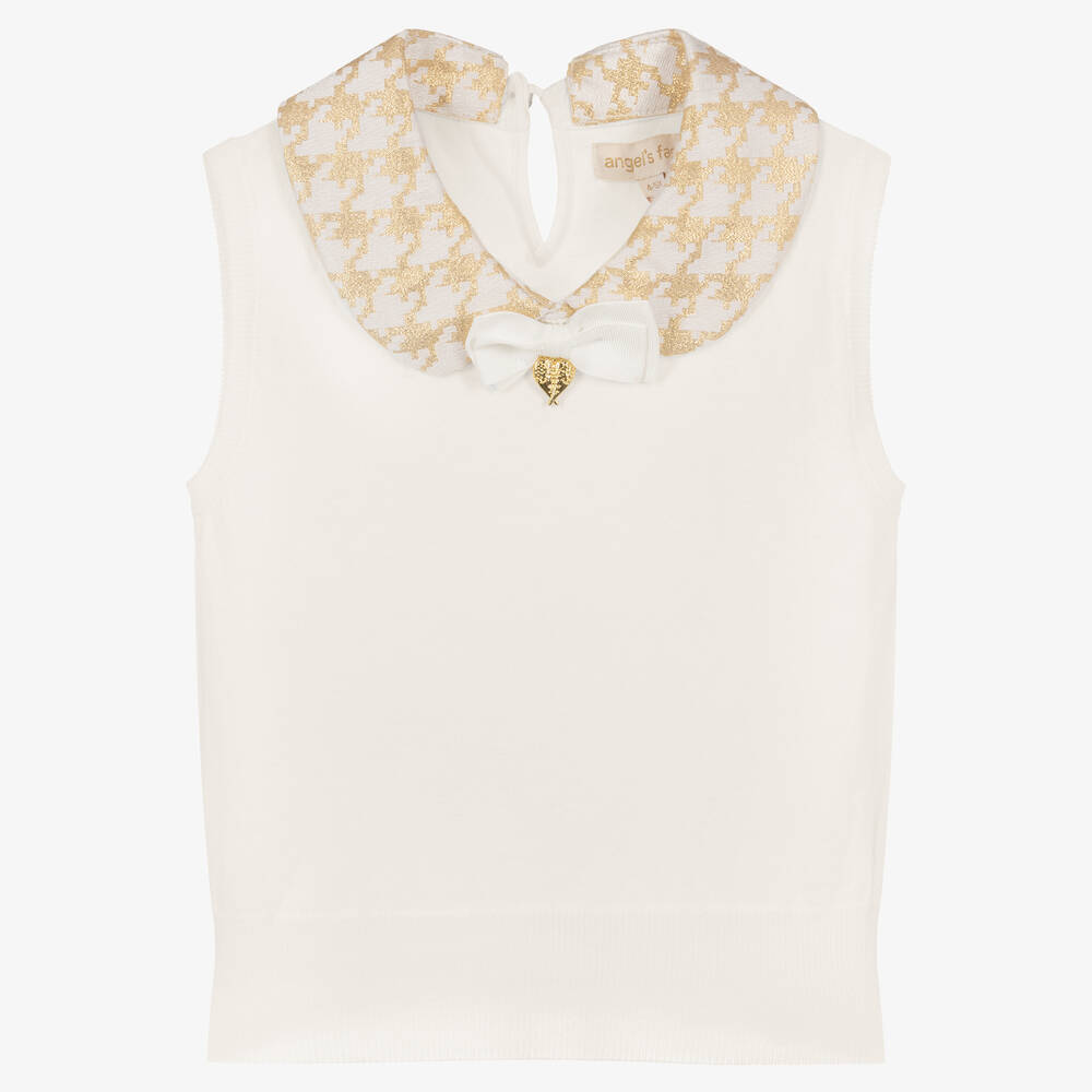 Angel's Face - Girls White & Gold Sweater Vest  | Childrensalon