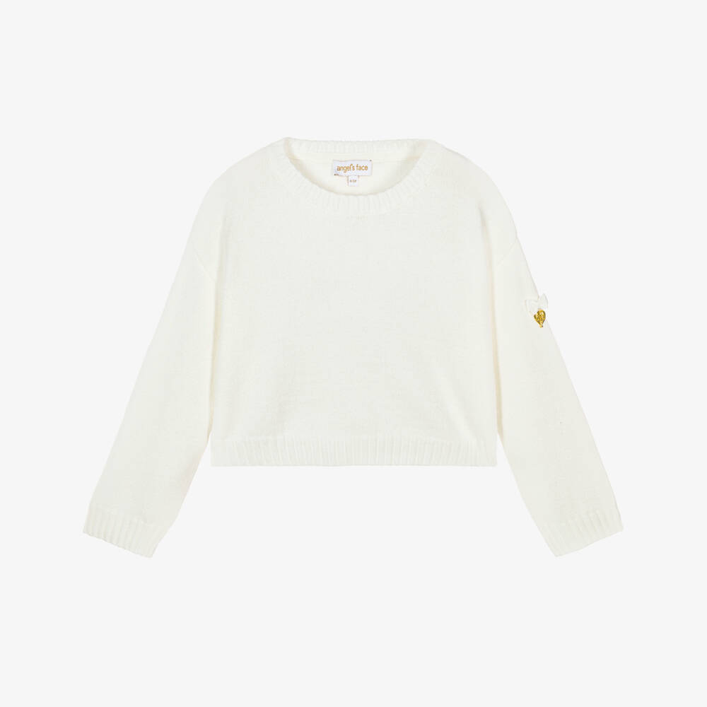 Angel's Face-Girls White Knit Diamanté Butterfly Sweater | Childrensalon Outlet