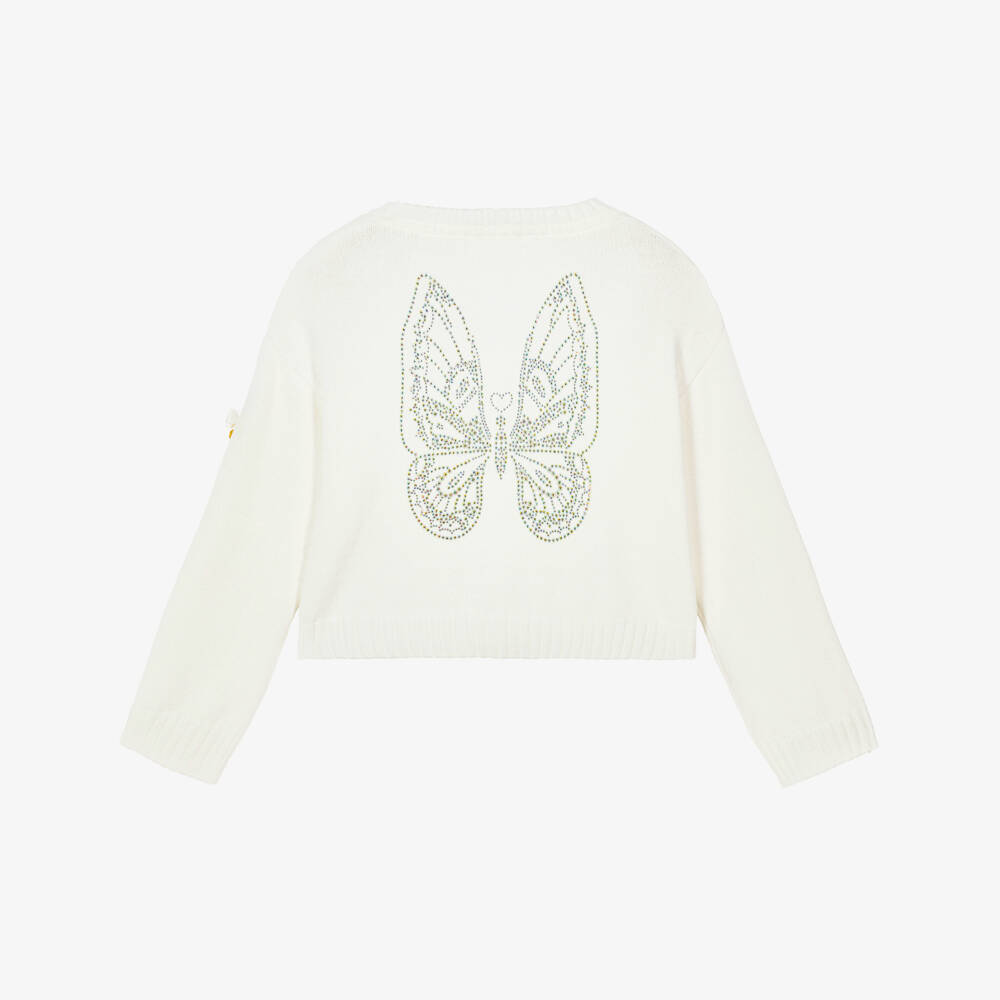 Angel's Face-Girls White Knit Diamanté Butterfly Sweater | Childrensalon Outlet
